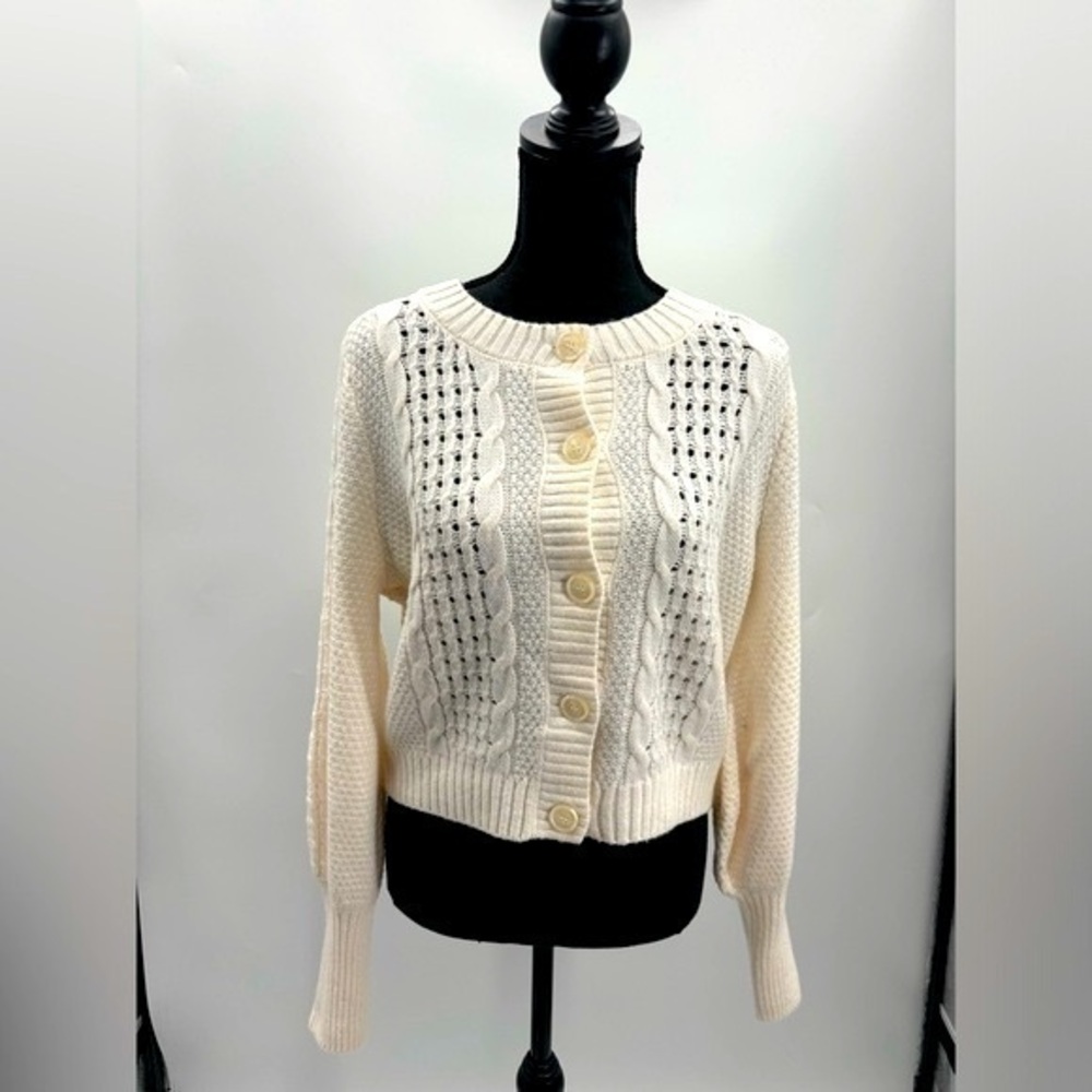UEC Wild Fable cream cable knit cardigan sweater in large